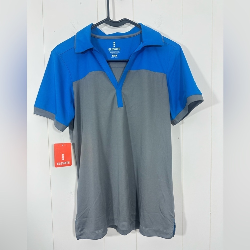 NWT Elevate Olympic Women's Size Medium Short Sleeve Steel Gray Blue Polo Shirt